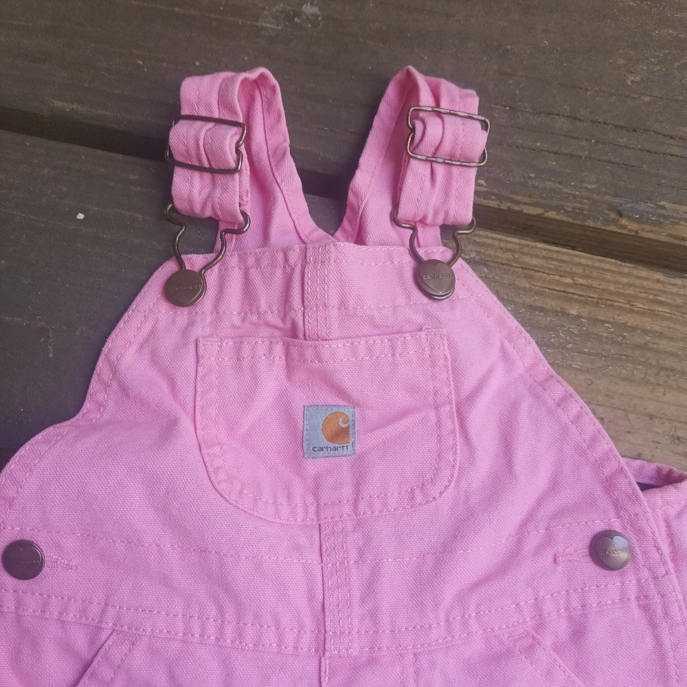Carhartt Pink Kids Suspender Overalls Size 18 Months - Picture 2 of 8